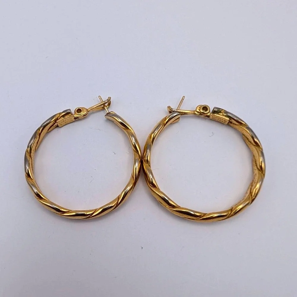 Vintage Monet Gold Tone Twisted Rope Hoop Earrings Signed Pat Pend 1.25 Inch